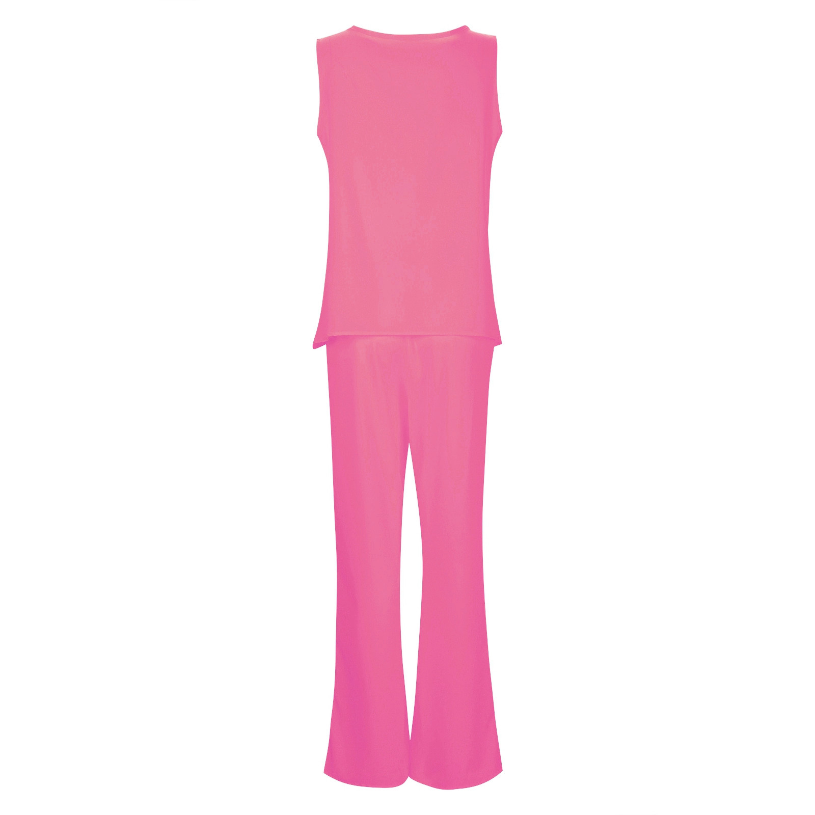 thumbnail image 5 of Conjunto de 2 piezas para mujer: chaleco sin mangas y pantalones anchos, estilo boho informal, color liso, mezcla de poliéster y spandex, 5 of 5